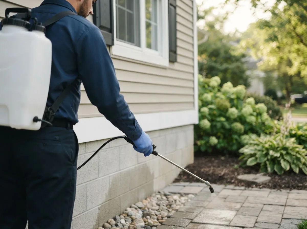 Pest control technician inspecting a home in Rose, NY